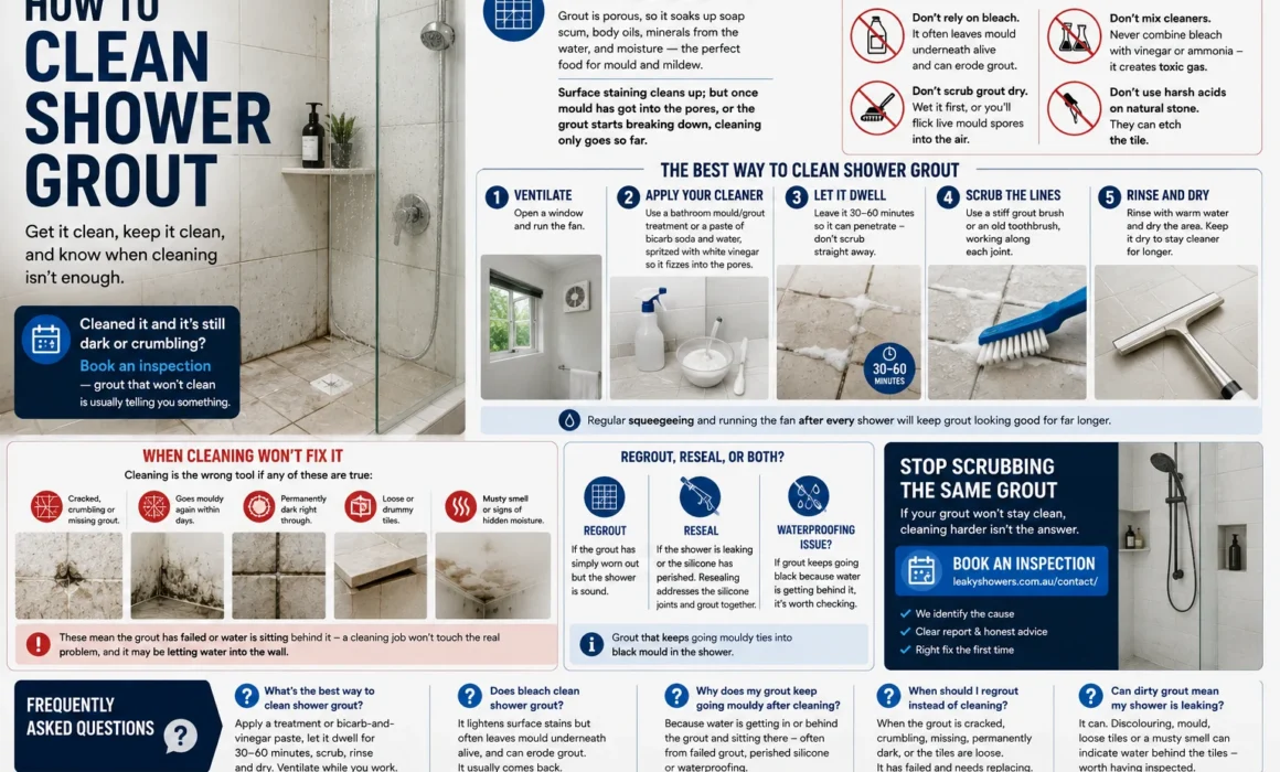 How to clean shower grout, the best methods and what to avoid — plus how to tell when grout is past cleaning and needs regrouting or resealing instead.